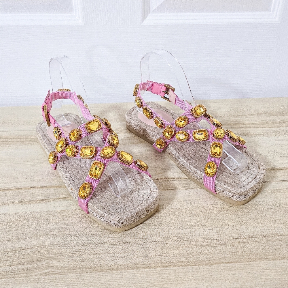 Gucci Crystal Embellished Espadrille Flat Sandals Size 36.5 - Picture 4 of 15